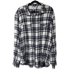 Old Navy XXL plaid shirt black white long sleeve relaxed fit gorp core grunge wo